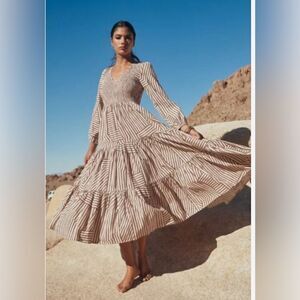 Mister zimi tiered maxi dress smock top striped cottage prairiecore dress lg